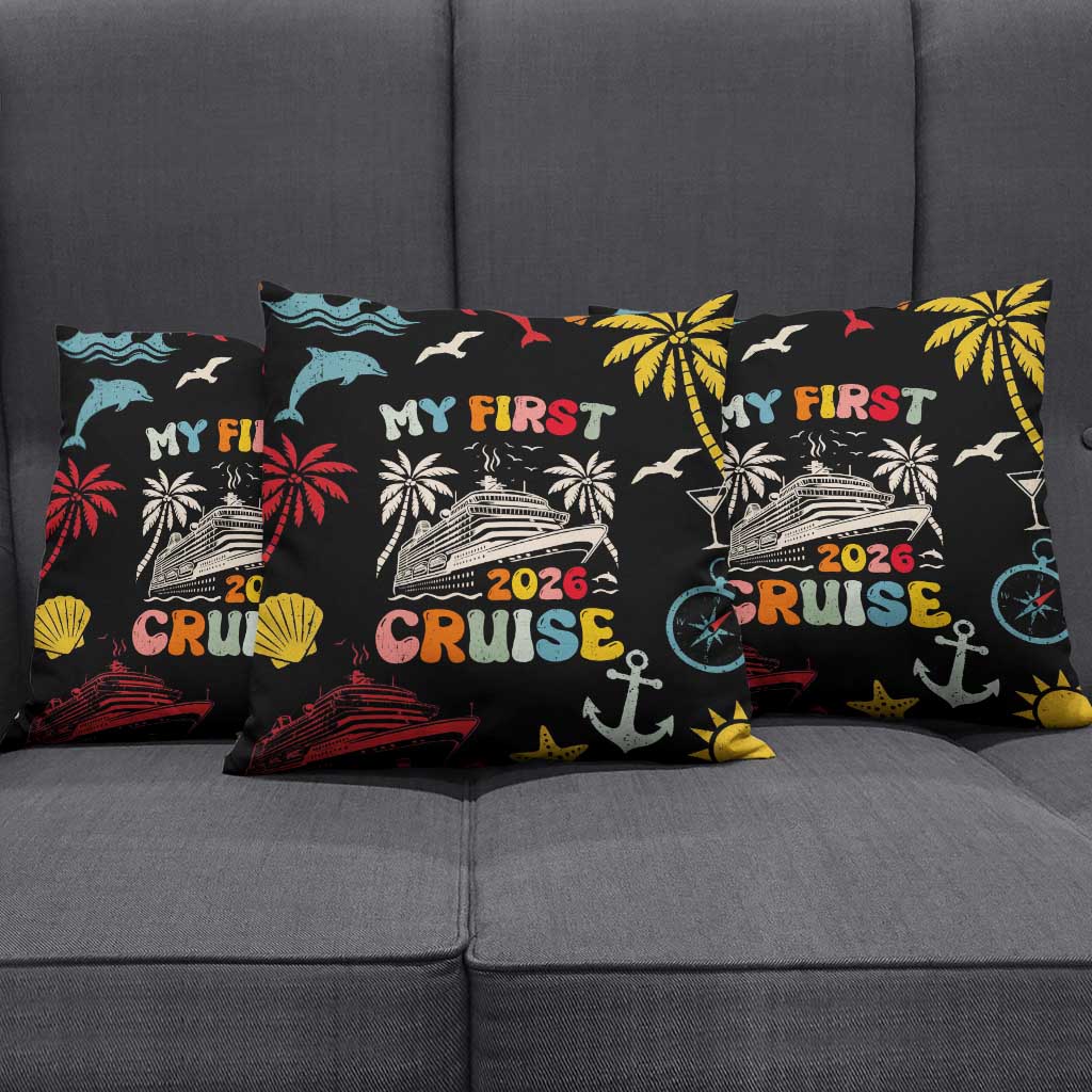 My First Cruise 2026 Pillow Cover Vacation Groovy Family Cruise Ship