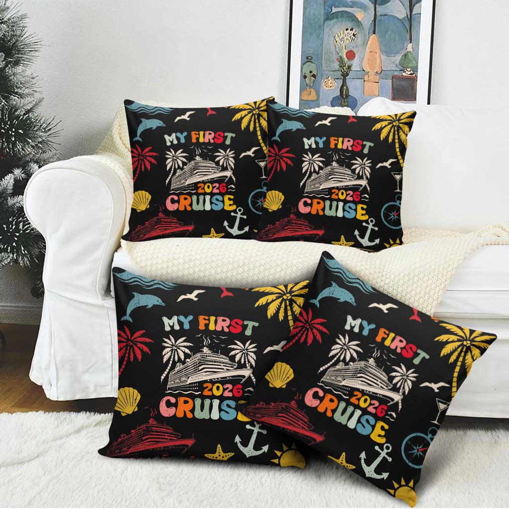 My First Cruise 2026 Pillow Cover Vacation Groovy Family Cruise Ship