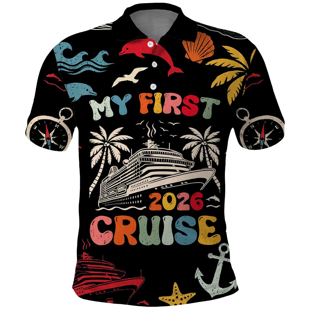 My First Cruise 2026 Polo Shirt Vacation Groovy Family Cruise Ship