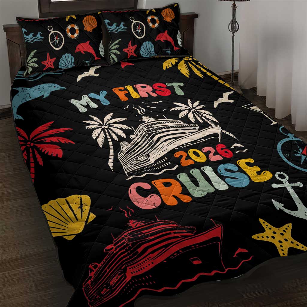 My First Cruise 2026 Quilt Bed Set Vacation Groovy Family Cruise Ship