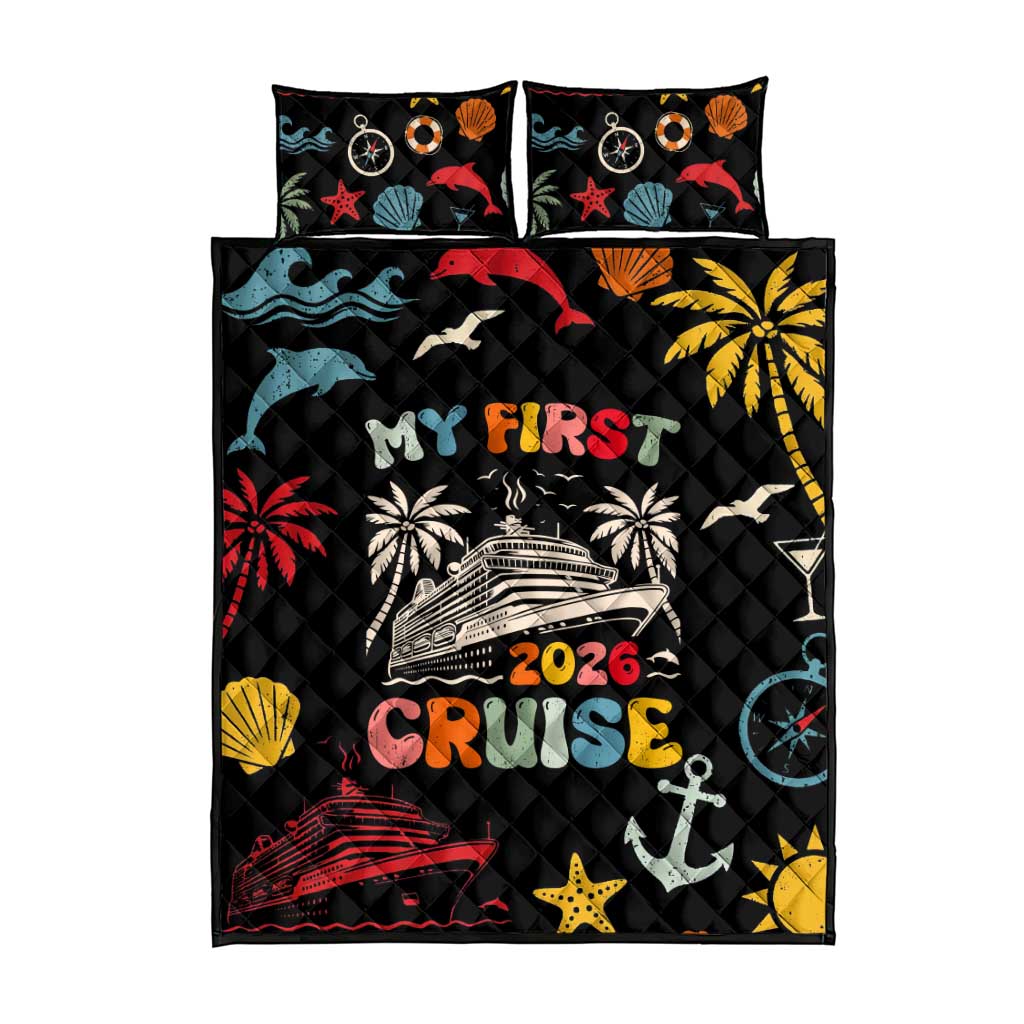 My First Cruise 2026 Quilt Bed Set Vacation Groovy Family Cruise Ship