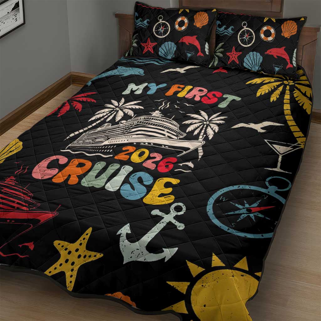 My First Cruise 2026 Quilt Bed Set Vacation Groovy Family Cruise Ship