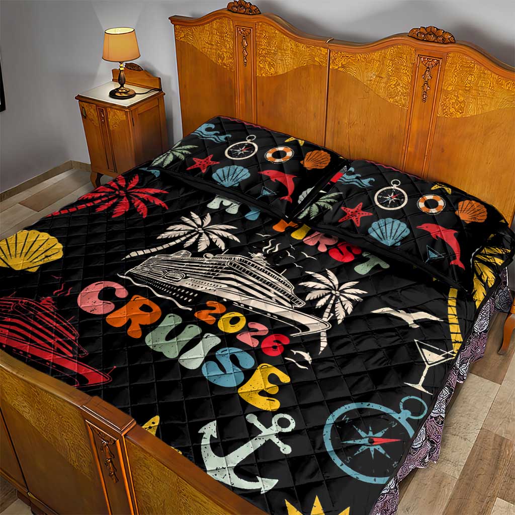 My First Cruise 2026 Quilt Bed Set Vacation Groovy Family Cruise Ship