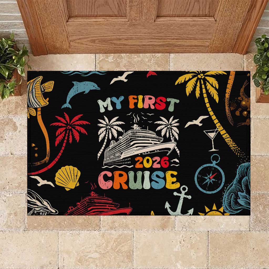 My First Cruise 2026 Rubber Doormat Vacation Groovy Family Cruise Ship