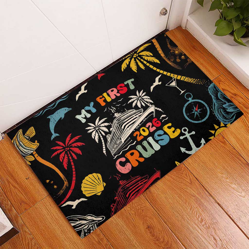 My First Cruise 2026 Rubber Doormat Vacation Groovy Family Cruise Ship