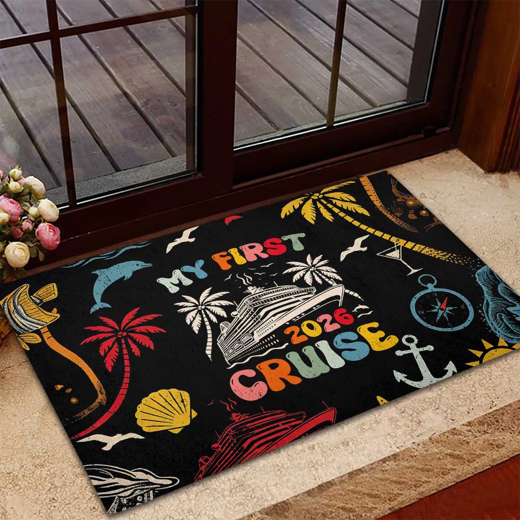 My First Cruise 2026 Rubber Doormat Vacation Groovy Family Cruise Ship