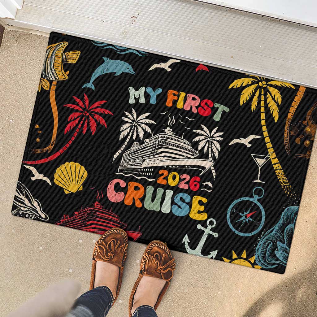 My First Cruise 2026 Rubber Doormat Vacation Groovy Family Cruise Ship