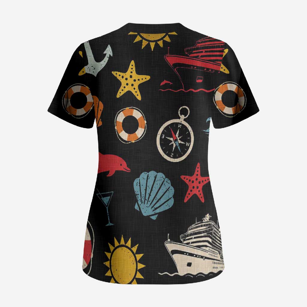 My First Cruise 2026 Scrub Top Vacation Groovy Family Cruise Ship