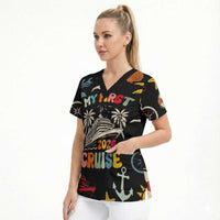 My First Cruise 2026 Scrub Top Vacation Groovy Family Cruise Ship
