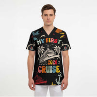 My First Cruise 2026 Scrub Top Vacation Groovy Family Cruise Ship