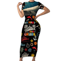 My First Cruise 2026 Short Sleeve Bodycon Dress Vacation Groovy Family Cruise Ship