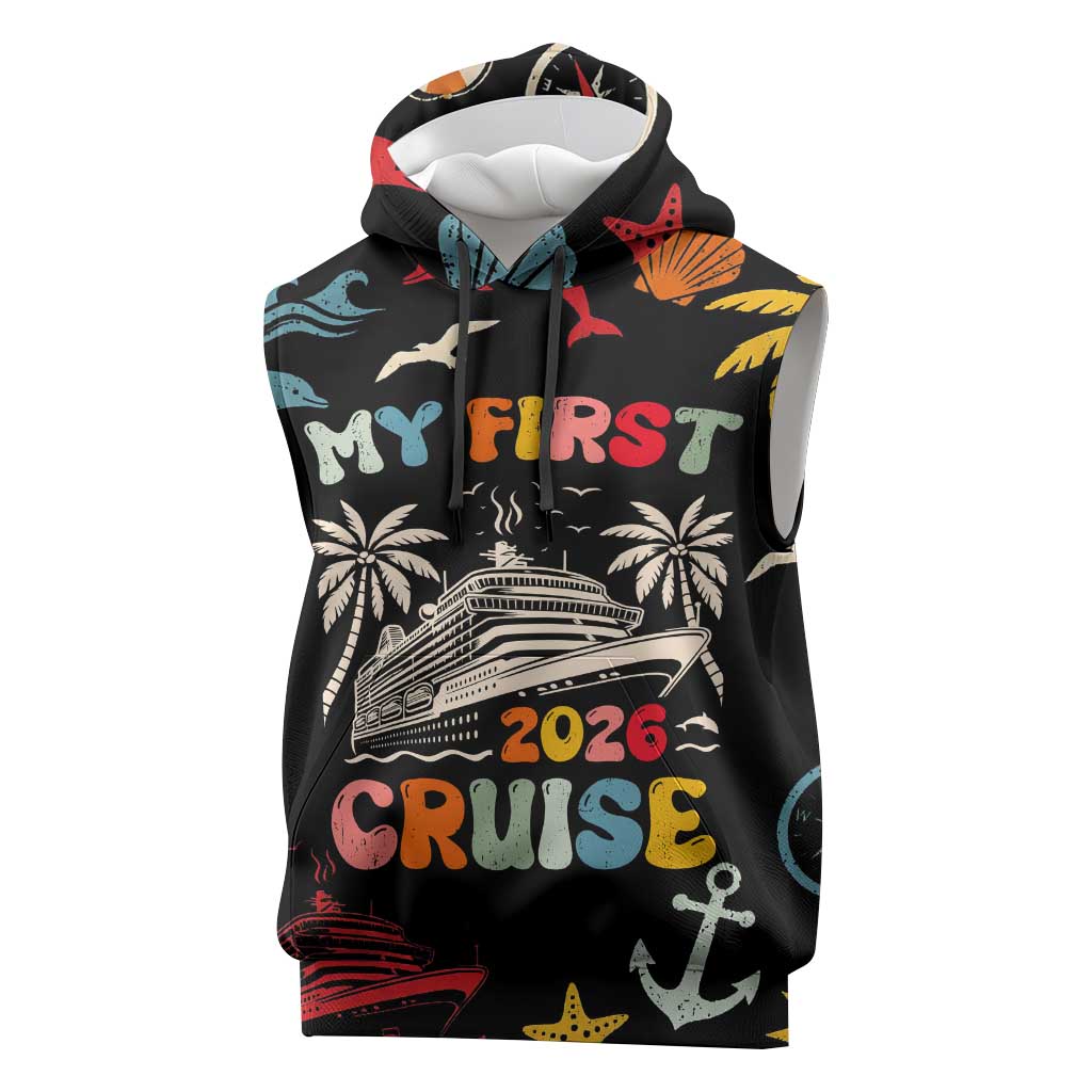 My First Cruise 2026 Sleeveless Hoodie Vacation Groovy Family Cruise Ship