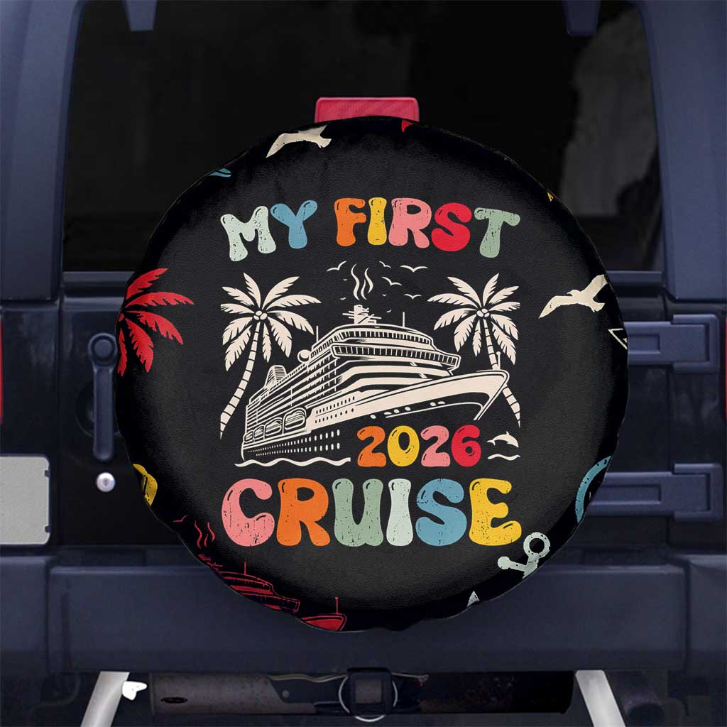 My First Cruise 2026 Spare Tire Cover Vacation Groovy Family Cruise Ship