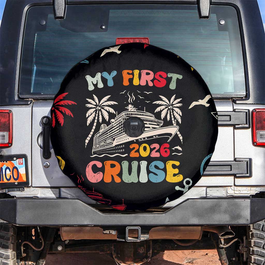 My First Cruise 2026 Spare Tire Cover Vacation Groovy Family Cruise Ship