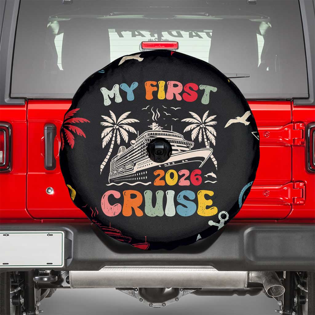 My First Cruise 2026 Spare Tire Cover Vacation Groovy Family Cruise Ship