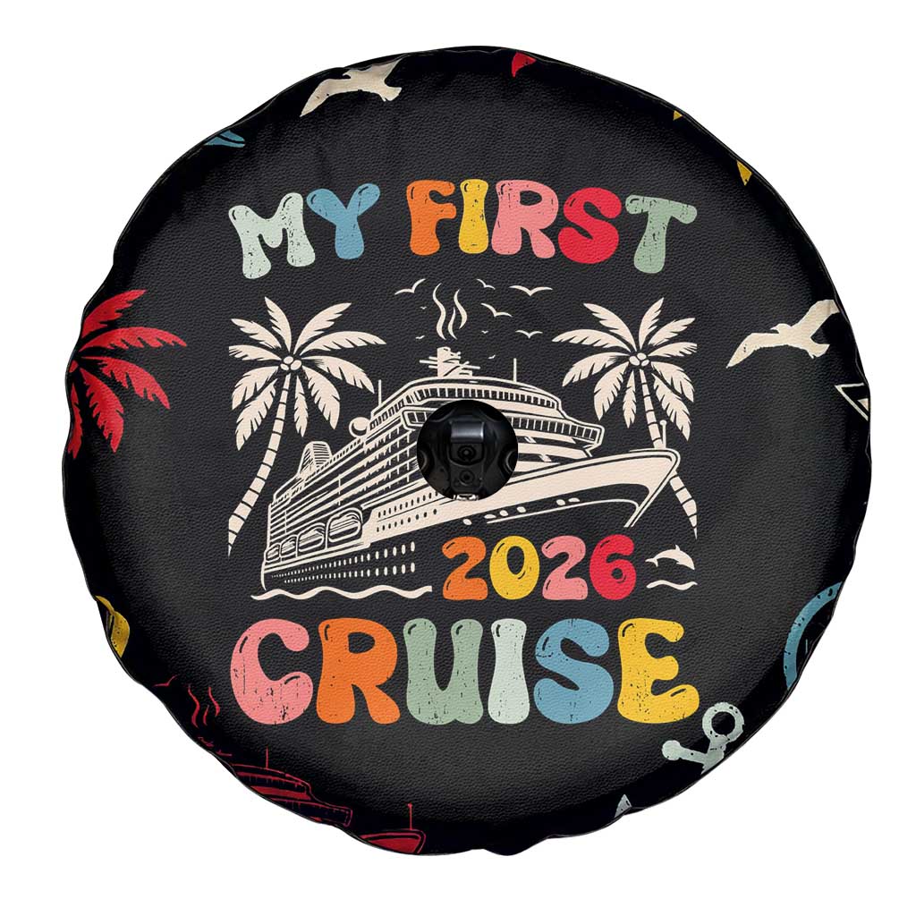 My First Cruise 2026 Spare Tire Cover Vacation Groovy Family Cruise Ship