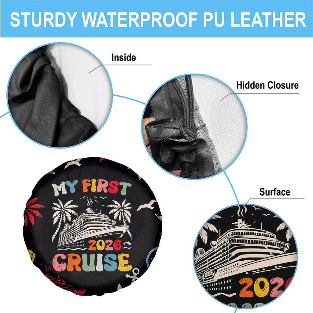 My First Cruise 2026 Spare Tire Cover Vacation Groovy Family Cruise Ship