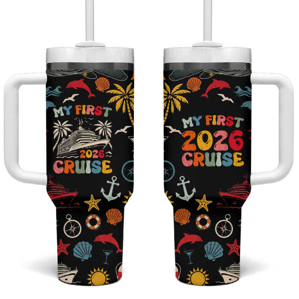 My First Cruise 2026 Tumbler With Handle Vacation Groovy Family Cruise Ship