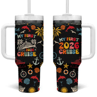 My First Cruise 2026 Tumbler With Handle Vacation Groovy Family Cruise Ship