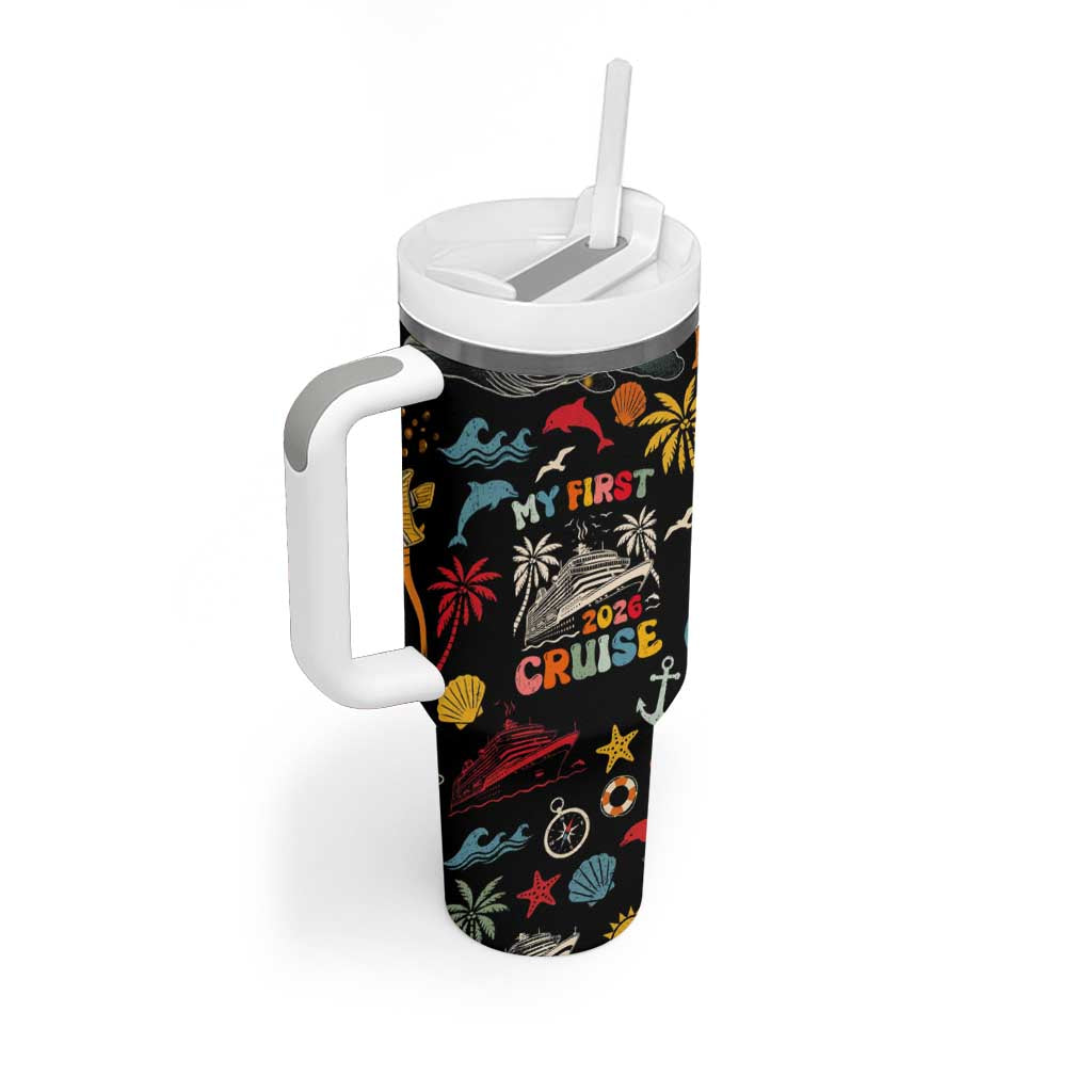 My First Cruise 2026 Tumbler With Handle Vacation Groovy Family Cruise Ship