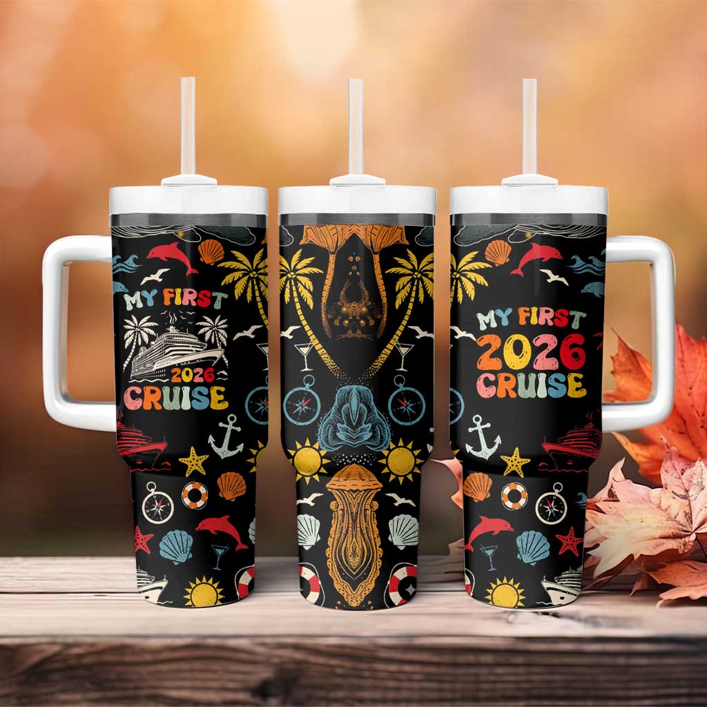 My First Cruise 2026 Tumbler With Handle Vacation Groovy Family Cruise Ship