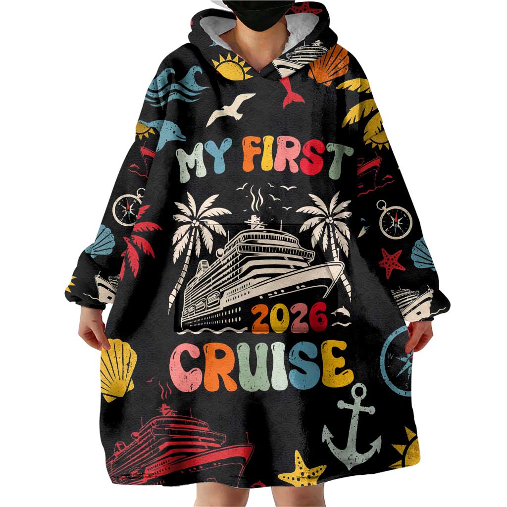 My First Cruise 2026 Wearable Blanket Hoodie Vacation Groovy Family Cruise Ship