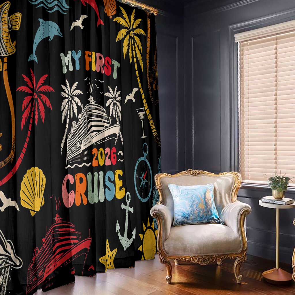 My First Cruise 2026 Window Curtain Vacation Groovy Family Cruise Ship