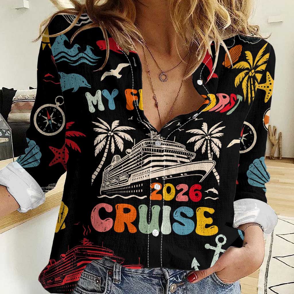 My First Cruise 2026 Women Casual Shirt Vacation Groovy Family Cruise Ship