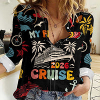 My First Cruise 2026 Women Casual Shirt Vacation Groovy Family Cruise Ship