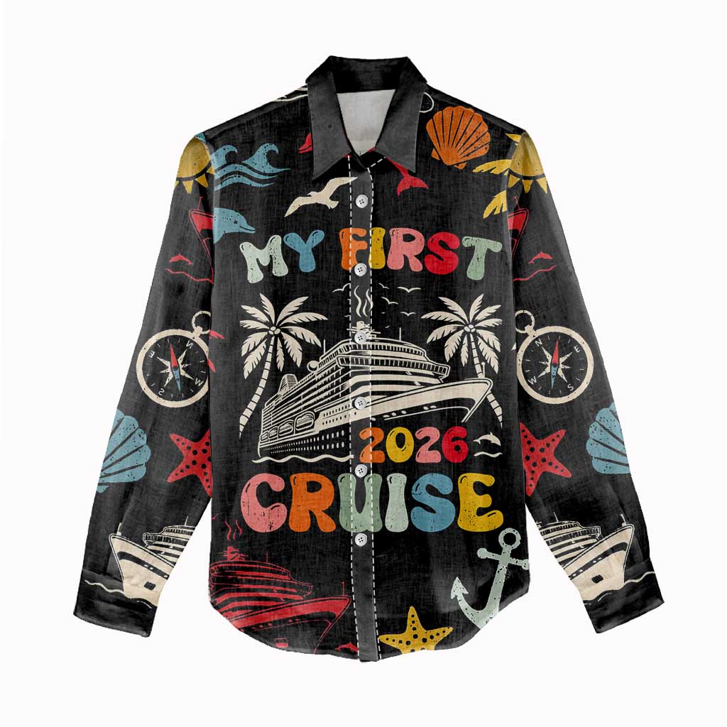 My First Cruise 2026 Women Casual Shirt Vacation Groovy Family Cruise Ship