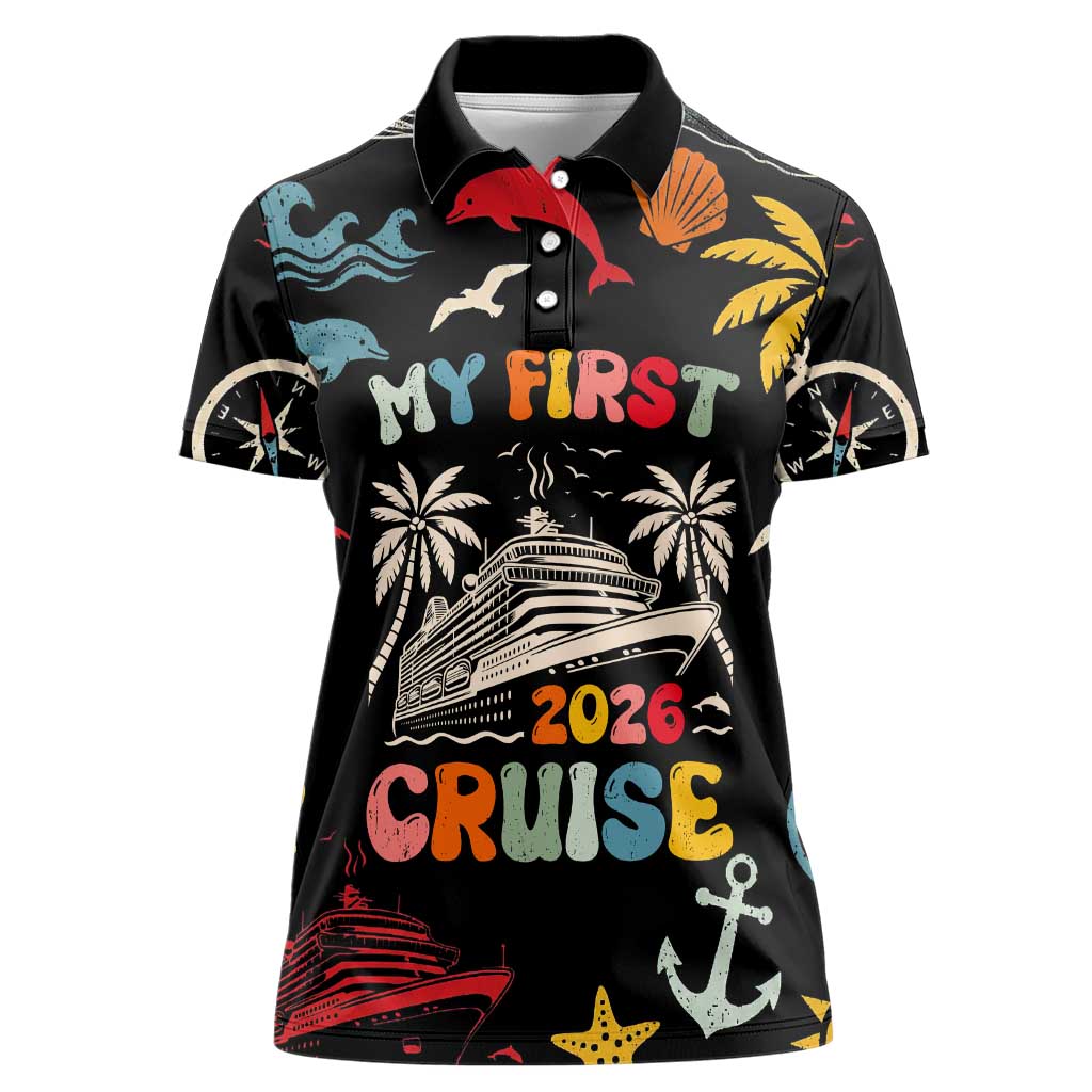 My First Cruise 2026 Women Polo Shirt Vacation Groovy Family Cruise Ship