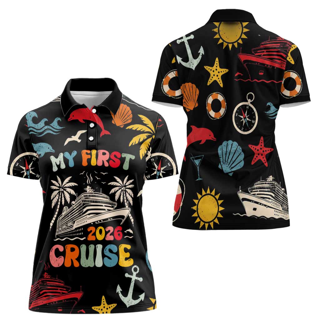 My First Cruise 2026 Women Polo Shirt Vacation Groovy Family Cruise Ship