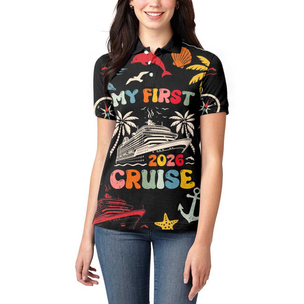 My First Cruise 2026 Women Polo Shirt Vacation Groovy Family Cruise Ship