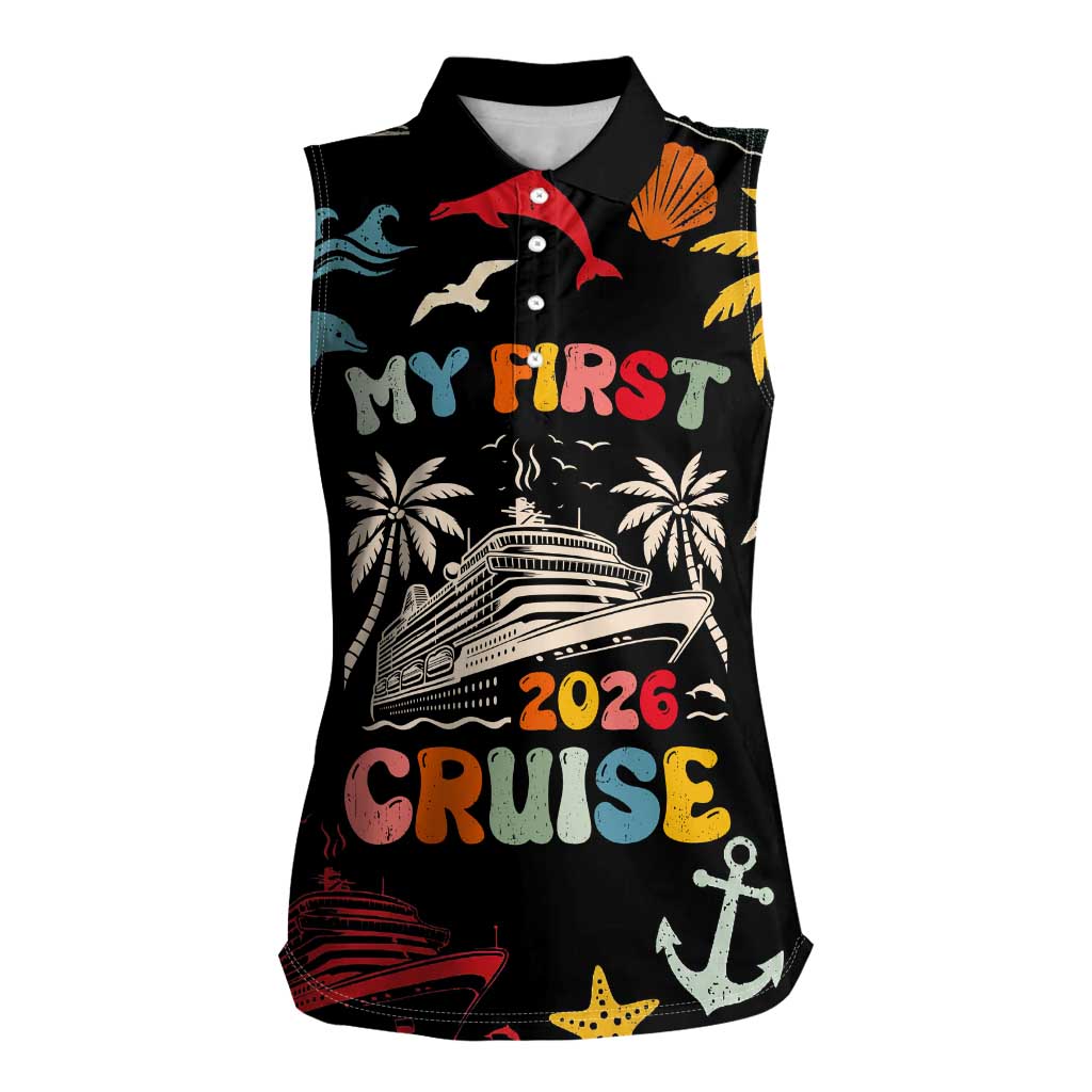 My First Cruise 2026 Women Sleeveless Polo Shirt Vacation Groovy Family Cruise Ship