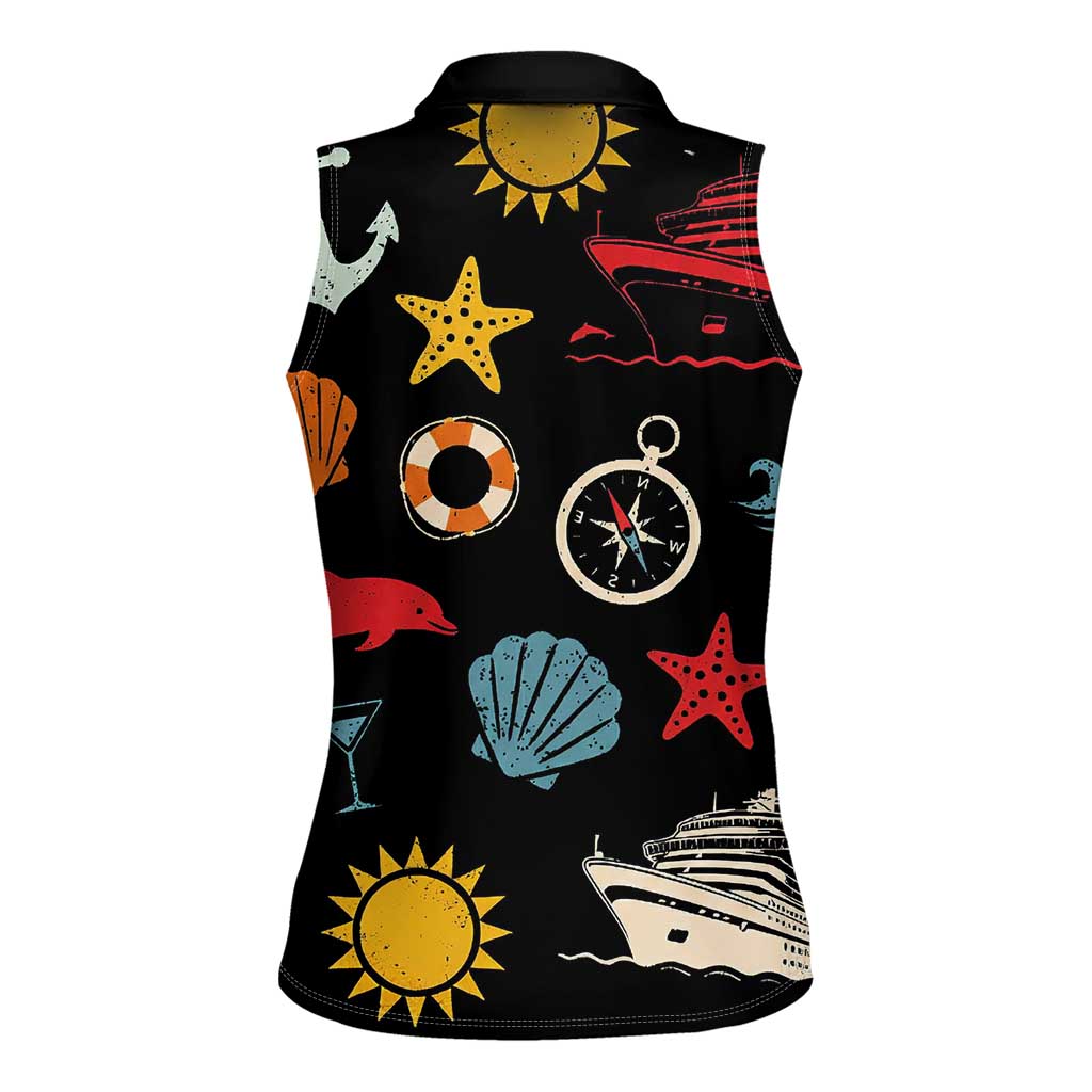 My First Cruise 2026 Women Sleeveless Polo Shirt Vacation Groovy Family Cruise Ship