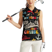 My First Cruise 2026 Women Sleeveless Polo Shirt Vacation Groovy Family Cruise Ship
