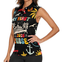 My First Cruise 2026 Women Sleeveless Polo Shirt Vacation Groovy Family Cruise Ship