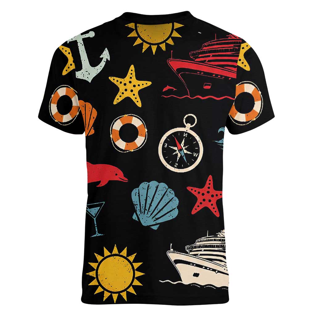 My First Cruise 2026 Women V-Neck T-Shirt Vacation Groovy Family Cruise Ship