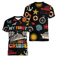 My First Cruise 2026 Women V-Neck T-Shirt Vacation Groovy Family Cruise Ship