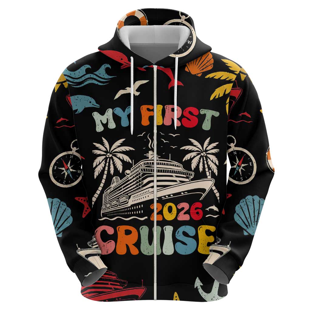 My First Cruise 2026 Zip Hoodie Vacation Groovy Family Cruise Ship