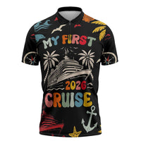 My First Cruise 2026 Zipper Polo Shirt Vacation Groovy Family Cruise Ship