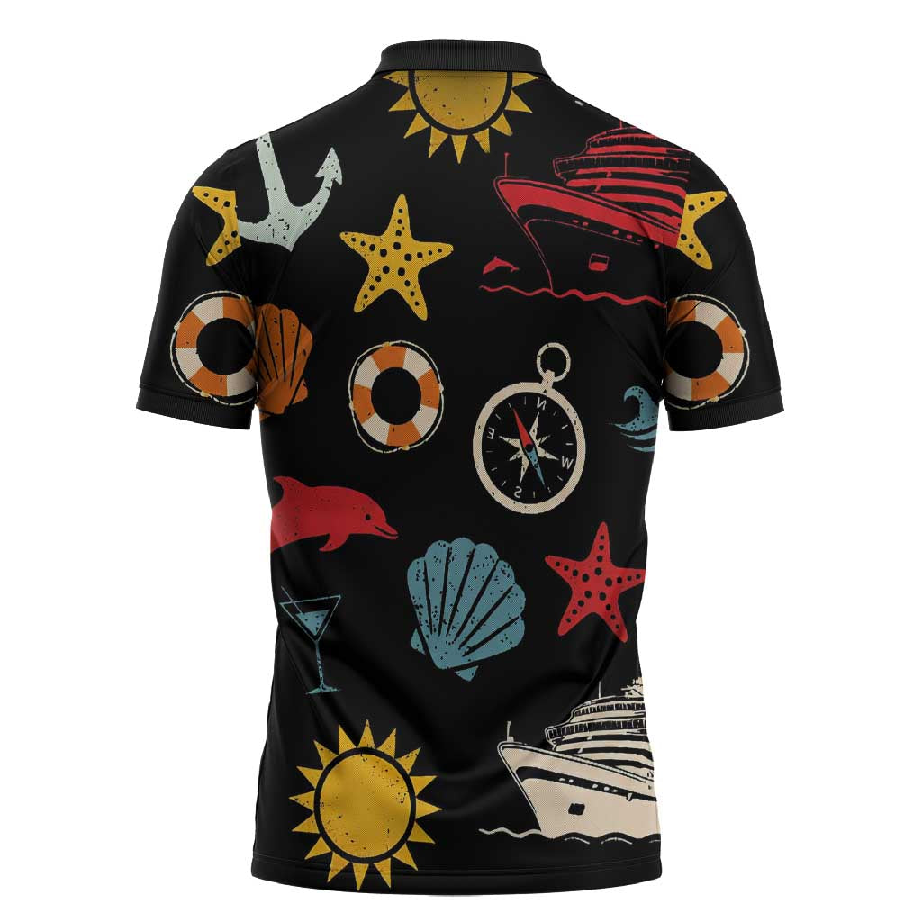 My First Cruise 2026 Zipper Polo Shirt Vacation Groovy Family Cruise Ship