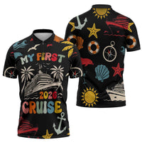 My First Cruise 2026 Zipper Polo Shirt Vacation Groovy Family Cruise Ship