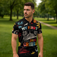 My First Cruise 2026 Zipper Polo Shirt Vacation Groovy Family Cruise Ship