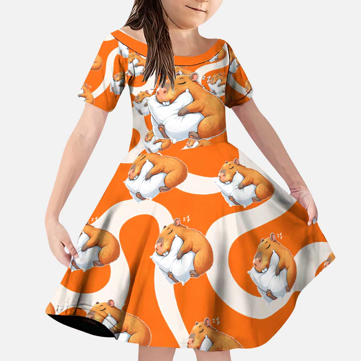 Capybara Sleep Kid Short Sleeve Dress Sleepybara Nightdress
