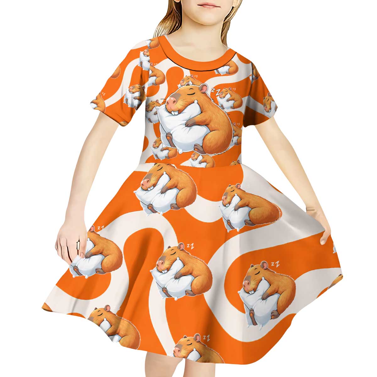 Capybara Sleep Kid Short Sleeve Dress Sleepybara Nightdress