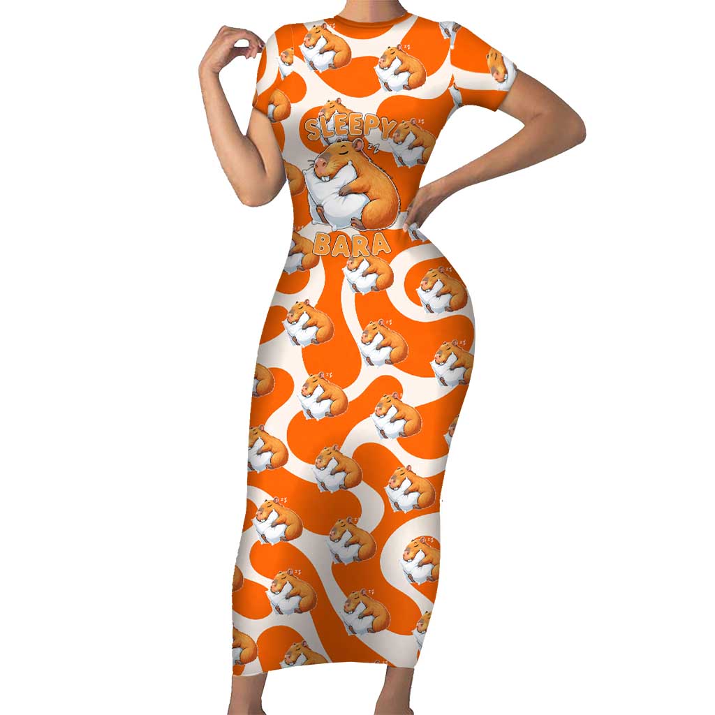 Capybara Sleep Short Sleeve Bodycon Dress Sleepybara Nightdress