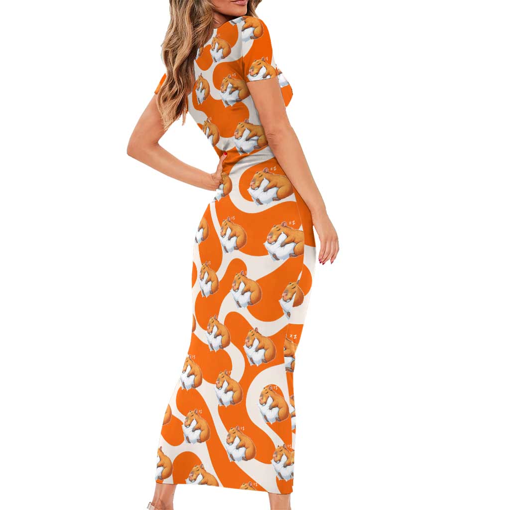 Capybara Sleep Short Sleeve Bodycon Dress Sleepybara Nightdress