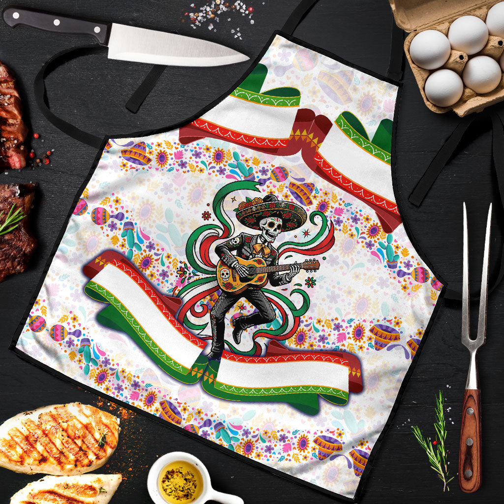Cinco De Mayo Sugar Skull Mariachi Apron Mexican Fiesta Floral Skeleton Guitar Folk Art