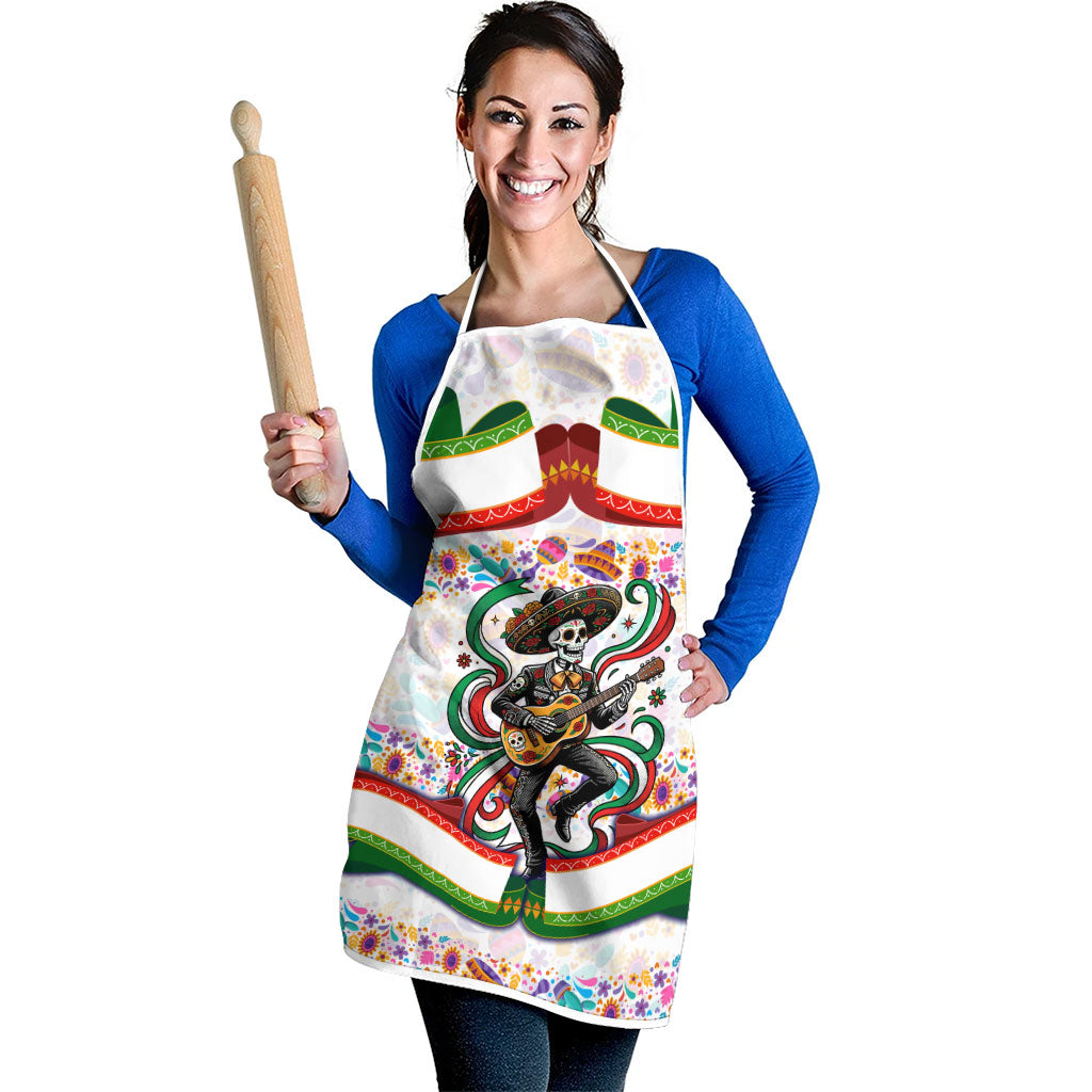 Cinco De Mayo Sugar Skull Mariachi Apron Mexican Fiesta Floral Skeleton Guitar Folk Art
